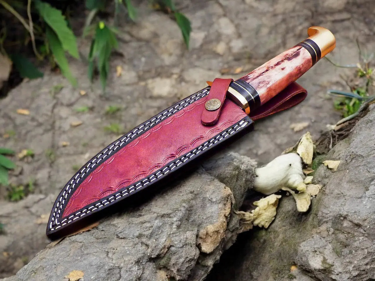 Handmade Damascus Hunting Knife – 12" with Bone Handle by Damascus Knife Store, Damascus knife detail photo 10