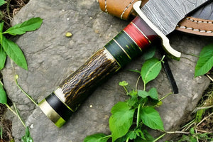 Handmade Damascus Hunting Knife – Antler & Wood Handle by Damascus Knife Store, Damascus knife detail photo 3