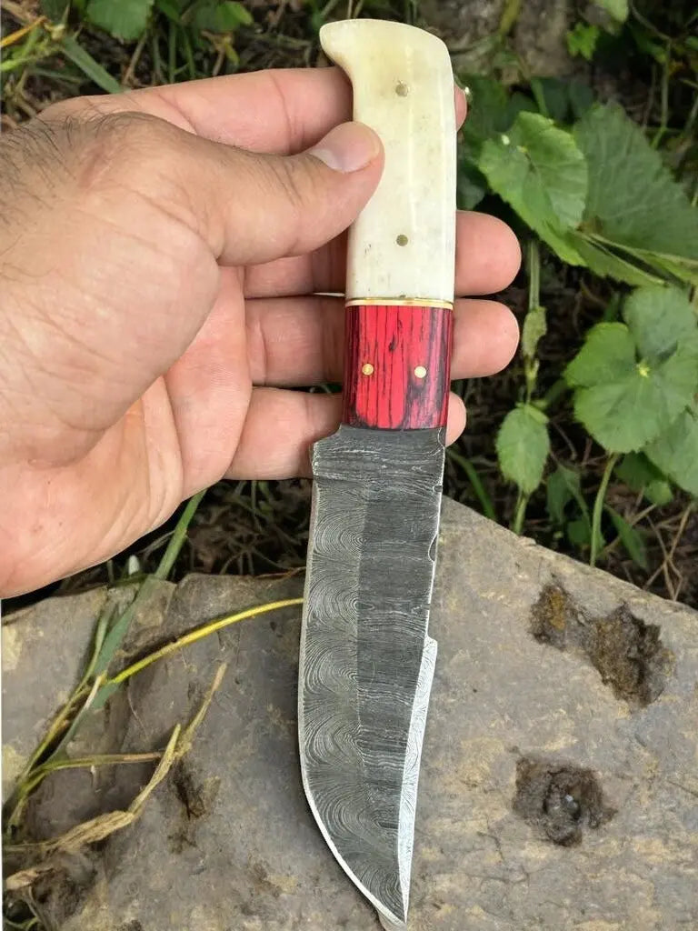 Handmade Damascus Hunting Knife – Bone & Exotic Wood Damascus Knife Store