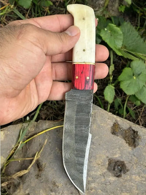 Handmade Damascus Hunting Knife – Bone & Exotic Wood Damascus Knife Store
