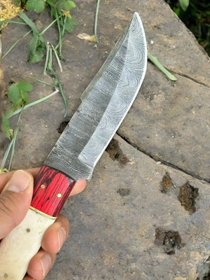Handmade Damascus Hunting Knife – Bone & Exotic Wood Damascus Knife Store