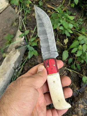 Handmade Damascus Hunting Knife – Bone & Exotic Wood Damascus Knife Store
