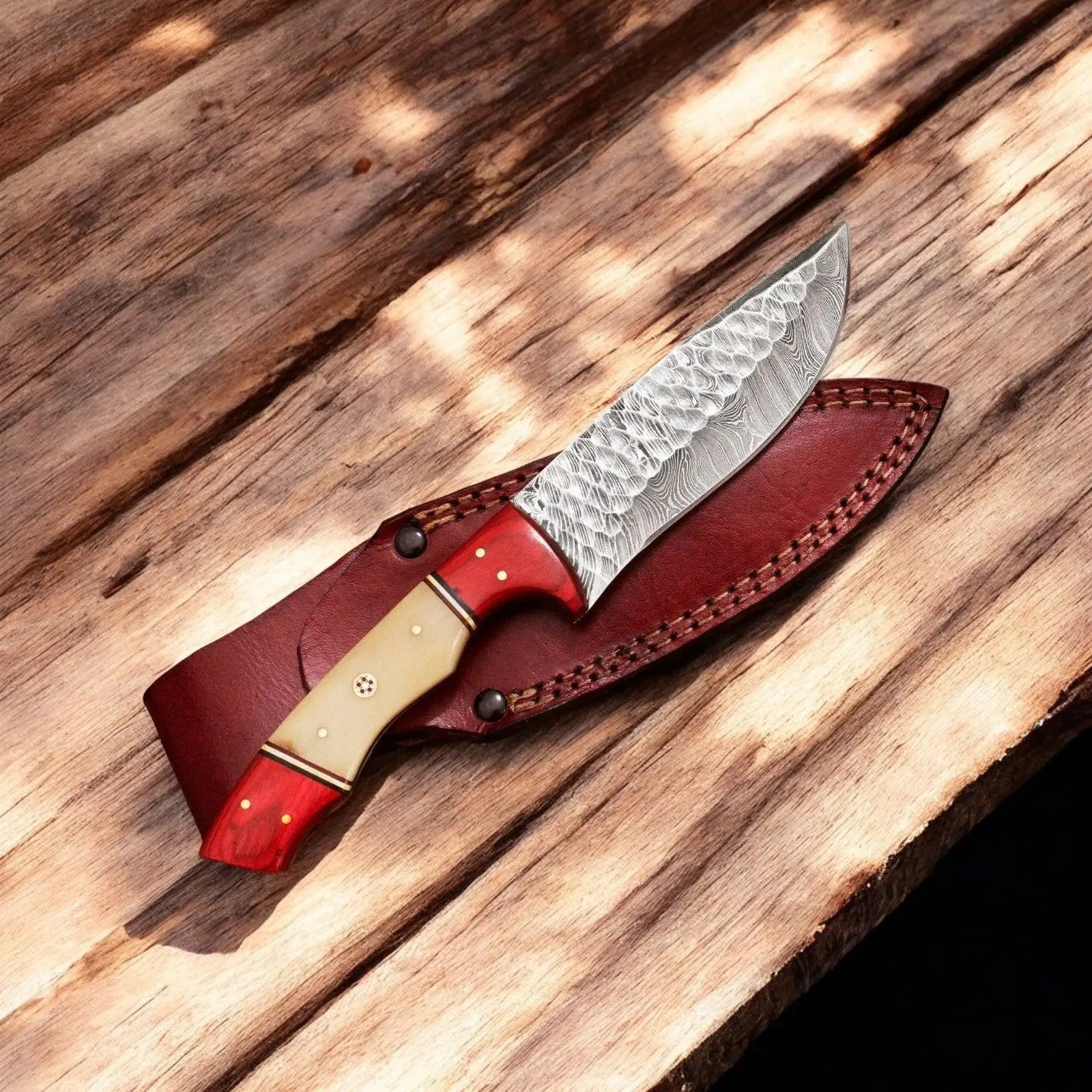 Handmade Damascus Hunting Knife – Bone & Wood Handle by Damascus Knife Store, Damascus knife main product photo
