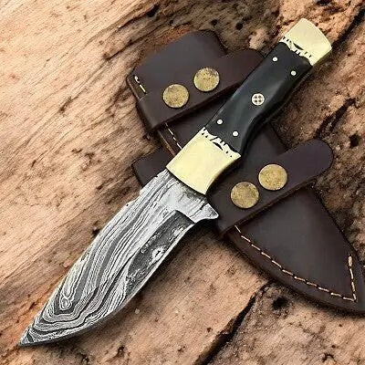 Handmade Damascus Hunting Knife – Buffalo Horn Handle Damascus Knife Store