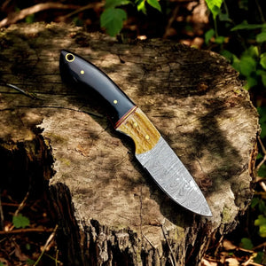Handmade Damascus Hunting Knife – Buffalo & Antler Horn Damascus Knife Store