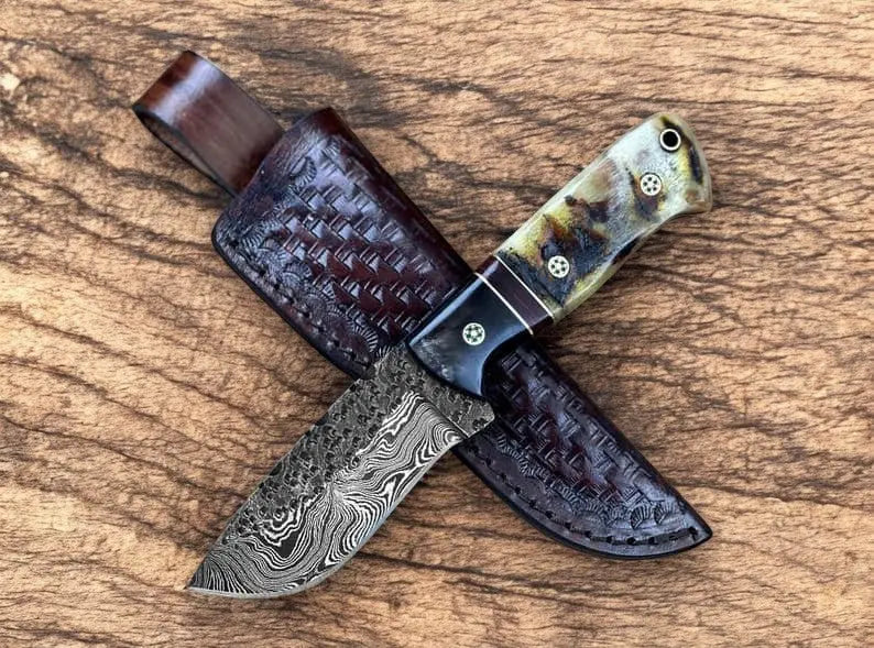 Handmade Damascus Hunting Knife – Buffalo & Sheep Horn Damascus Knife Store