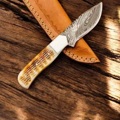 Handmade Damascus Hunting Knife – Camel Bone Handle by Damascus Knife Store, Damascus knife main product photo