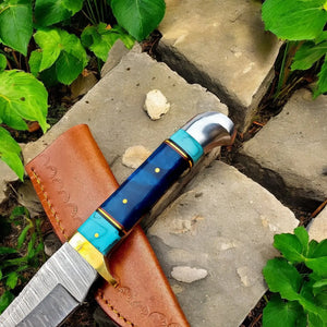 Handmade Damascus Hunting Knife – Epoxy Resin Handle Damascus Knife Store