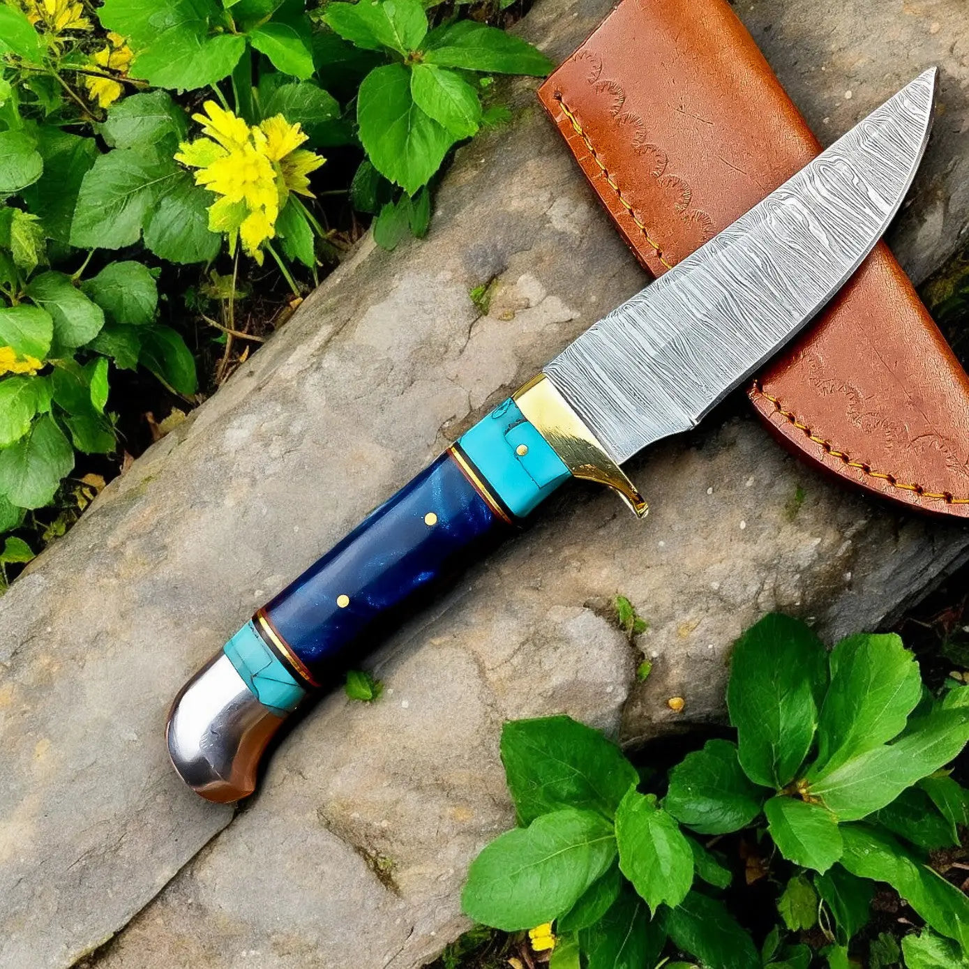 Handmade Damascus Hunting Knife – Epoxy Resin Handle Damascus Knife Store