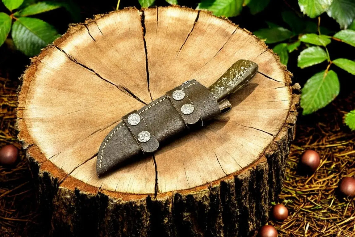 Handmade Damascus Hunting Knife – Exotic Wood Handle by Damascus Knife Store, Damascus knife detail photo 2
