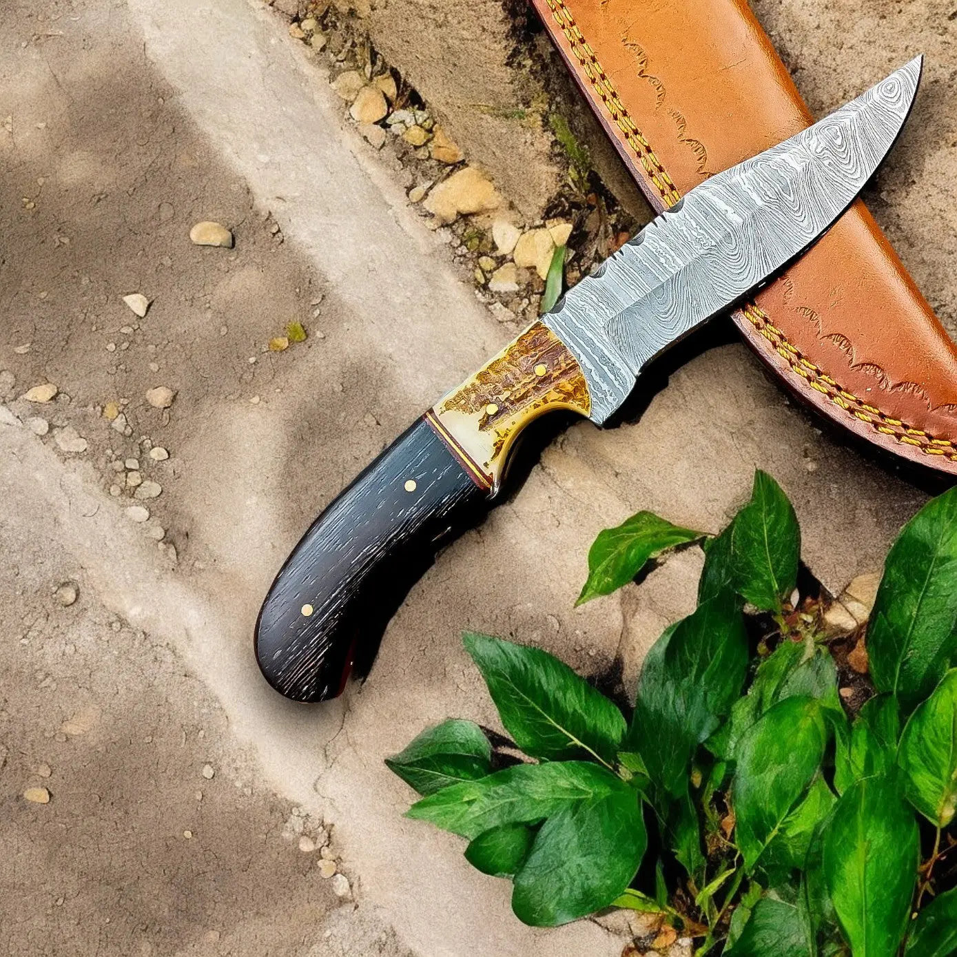 Handmade Damascus Hunting Knife – Wenge & Antler Handle Damascus Knife Store