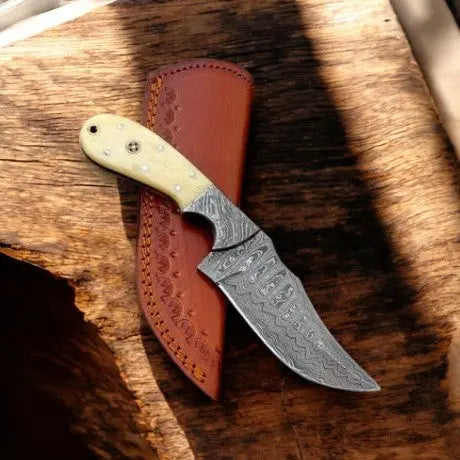Handmade Damascus Hunting Knife with Bone Handle – 8" Damascus Knife Store