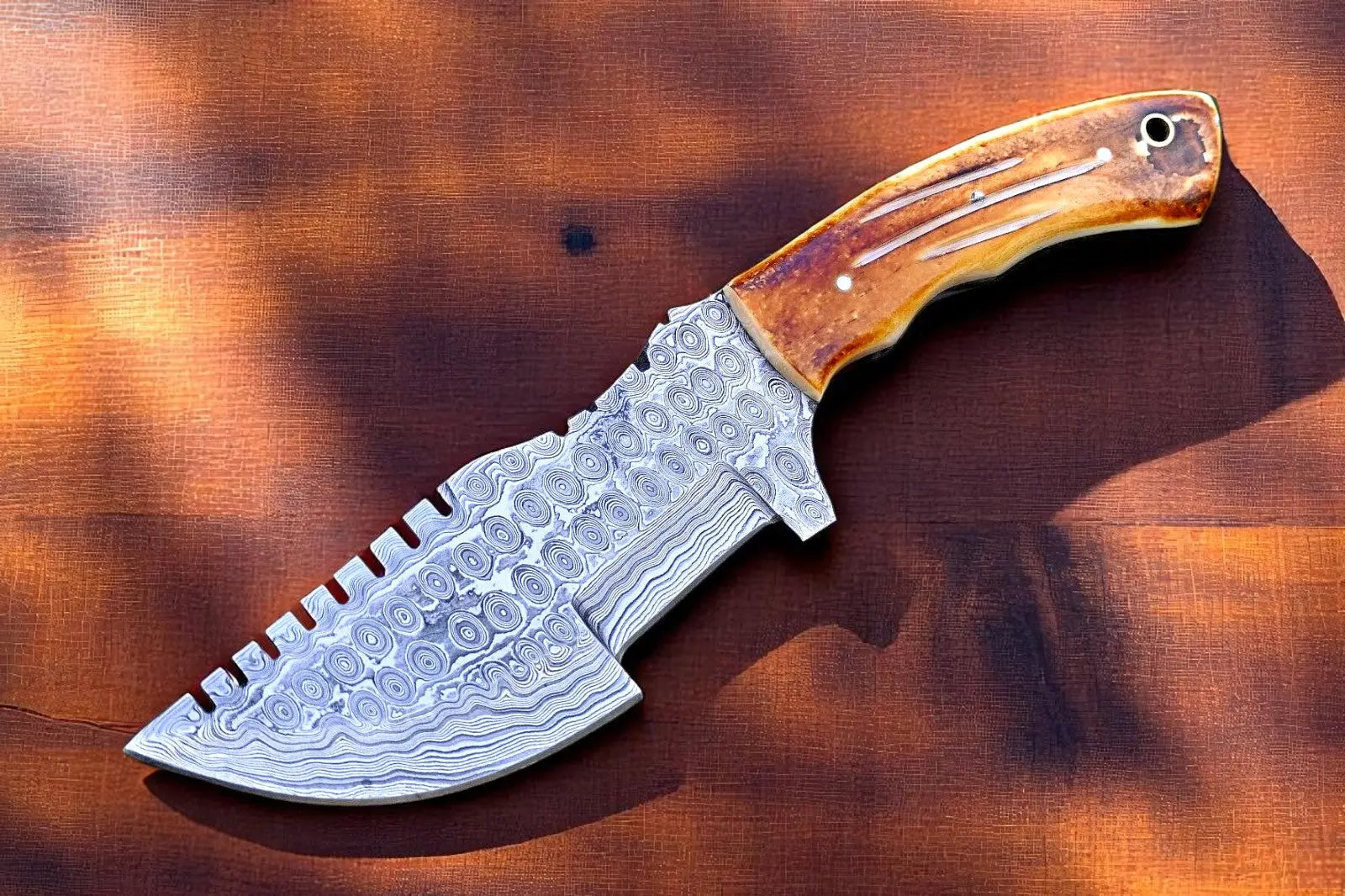 Handmade Damascus Hunting Knife with Camel Bone Handle Damascus Knife Store