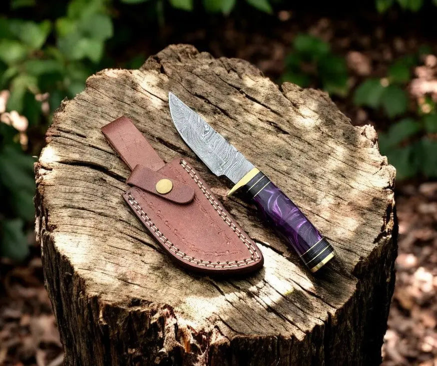 Handmade Damascus Hunting Knife with Epoxy Resin Handle by Damascus Knife Store, Damascus knife main product photo
