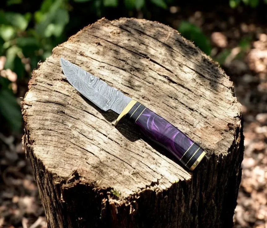 Handmade Damascus Hunting Knife with Epoxy Resin Handle by Damascus Knife Store, Damascus knife detail photo 2