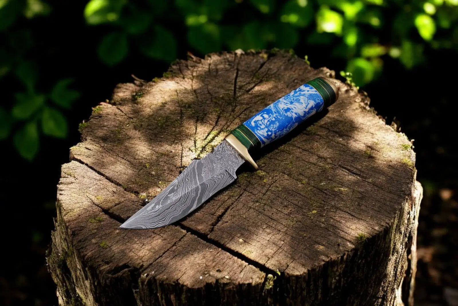 Handmade Damascus Hunting Knife with Epoxy Resin Handle by Damascus Knife Store, Damascus knife main product photo
