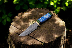 Handmade Damascus Hunting Knife with Epoxy Resin Handle by Damascus Knife Store, Damascus knife main product photo
