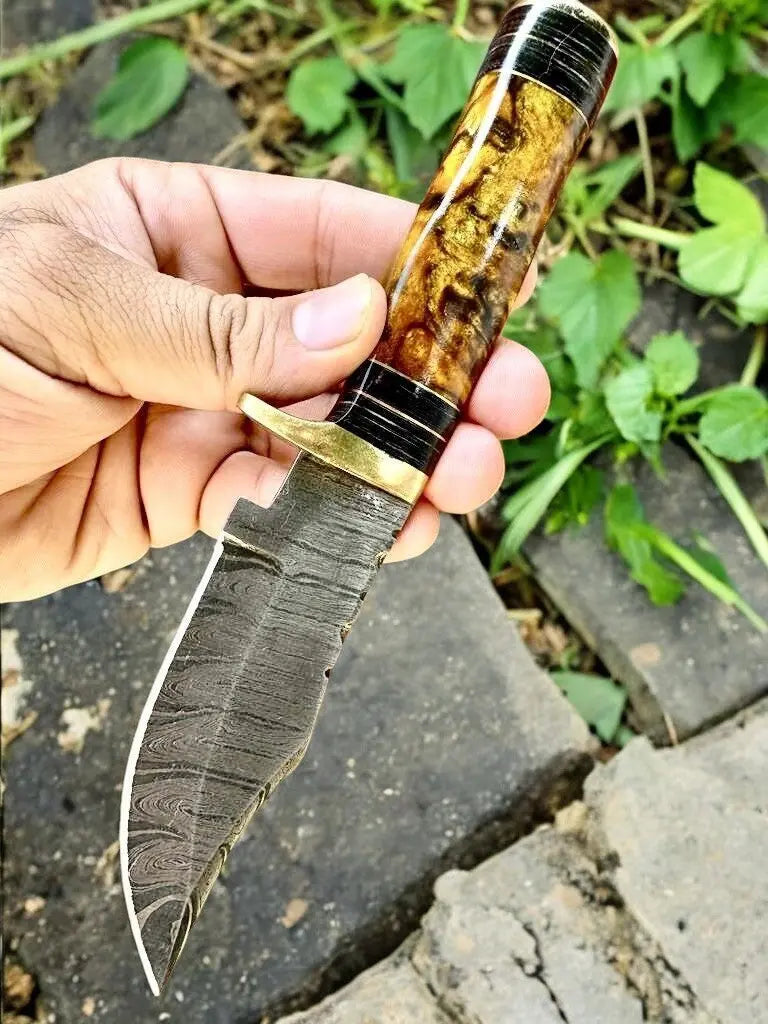 Handmade Damascus Hunting Knife with Epoxy Resin Handle Damascus Knife Store