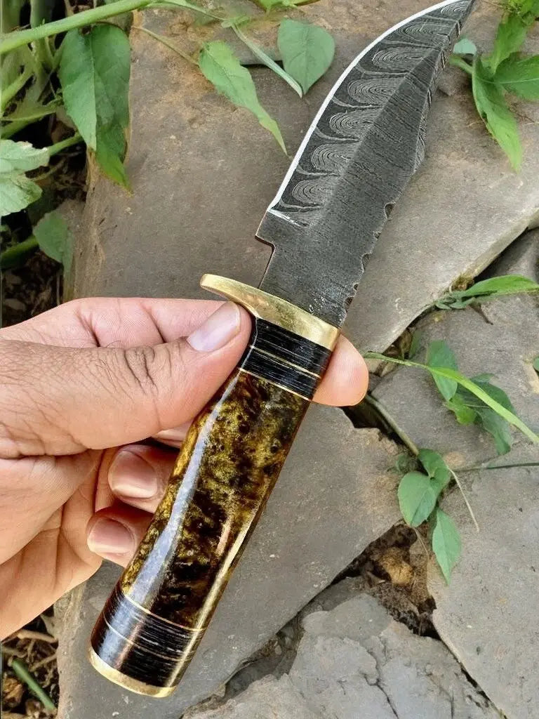 Handmade Damascus Hunting Knife with Epoxy Resin Handle Damascus Knife Store