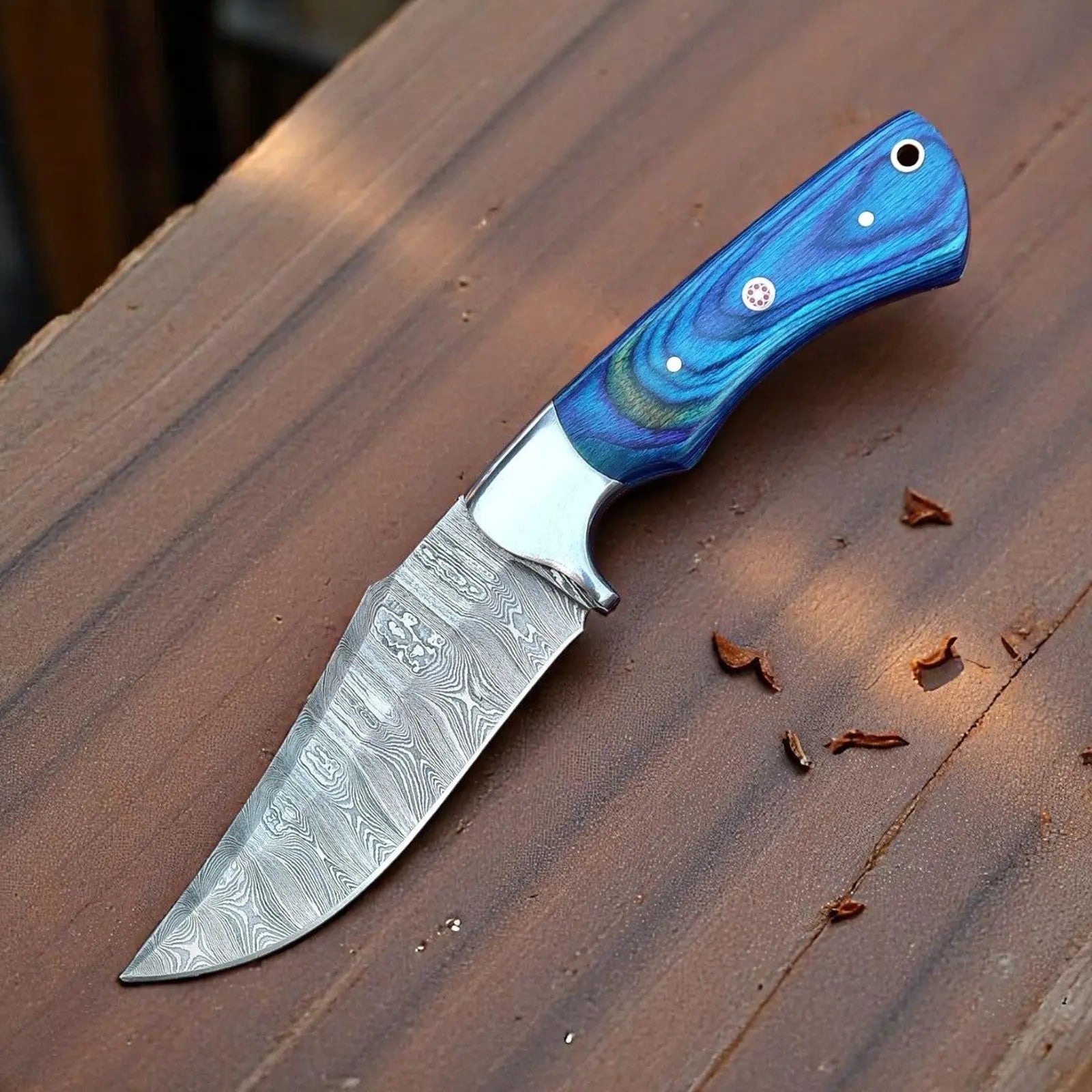 Handmade Damascus Hunting Knife with Exotic Wood by Damascus Knife Store, Damascus knife main product photo