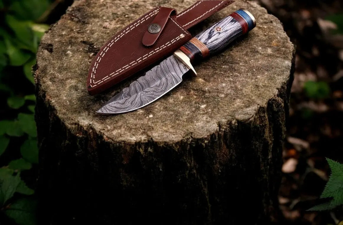 Handmade Damascus Hunting Knife with Exotic Wood Handle by Damascus Knife Store, Damascus knife main product photo