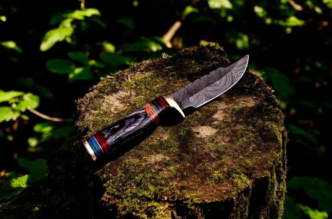 Handmade Damascus Hunting Knife with Exotic Wood Handle by Damascus Knife Store, Damascus knife detail photo 2