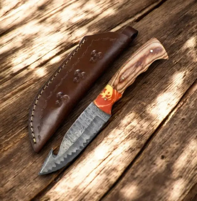 Handmade Damascus Hunting Knife with Olivewood Handle Damascus Knife Store
