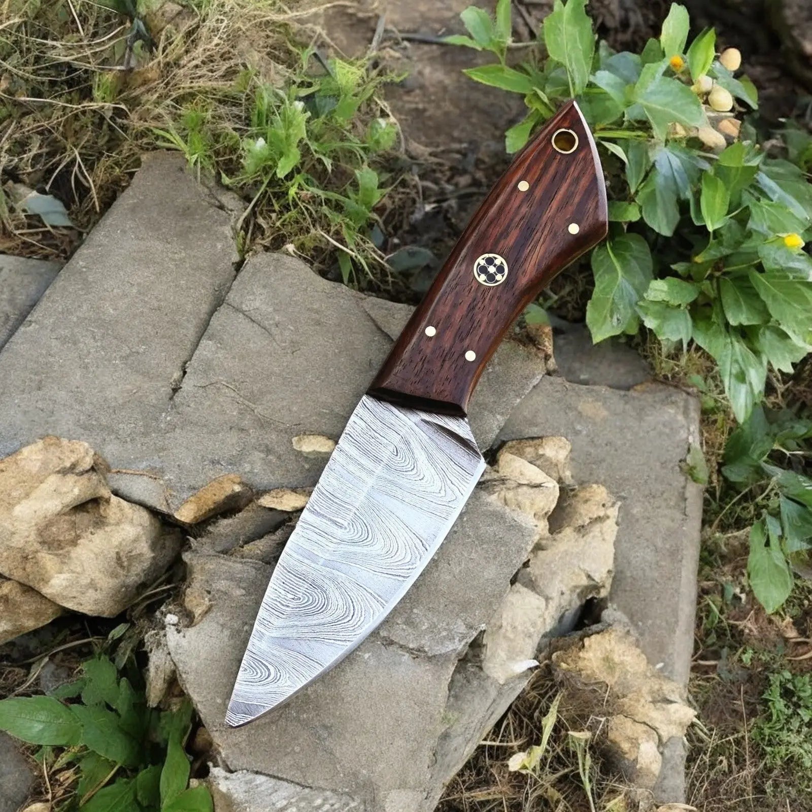 Handmade Damascus Hunting Knife with Rosewood Handle by Damascus Knife Store, Damascus knife main product photo