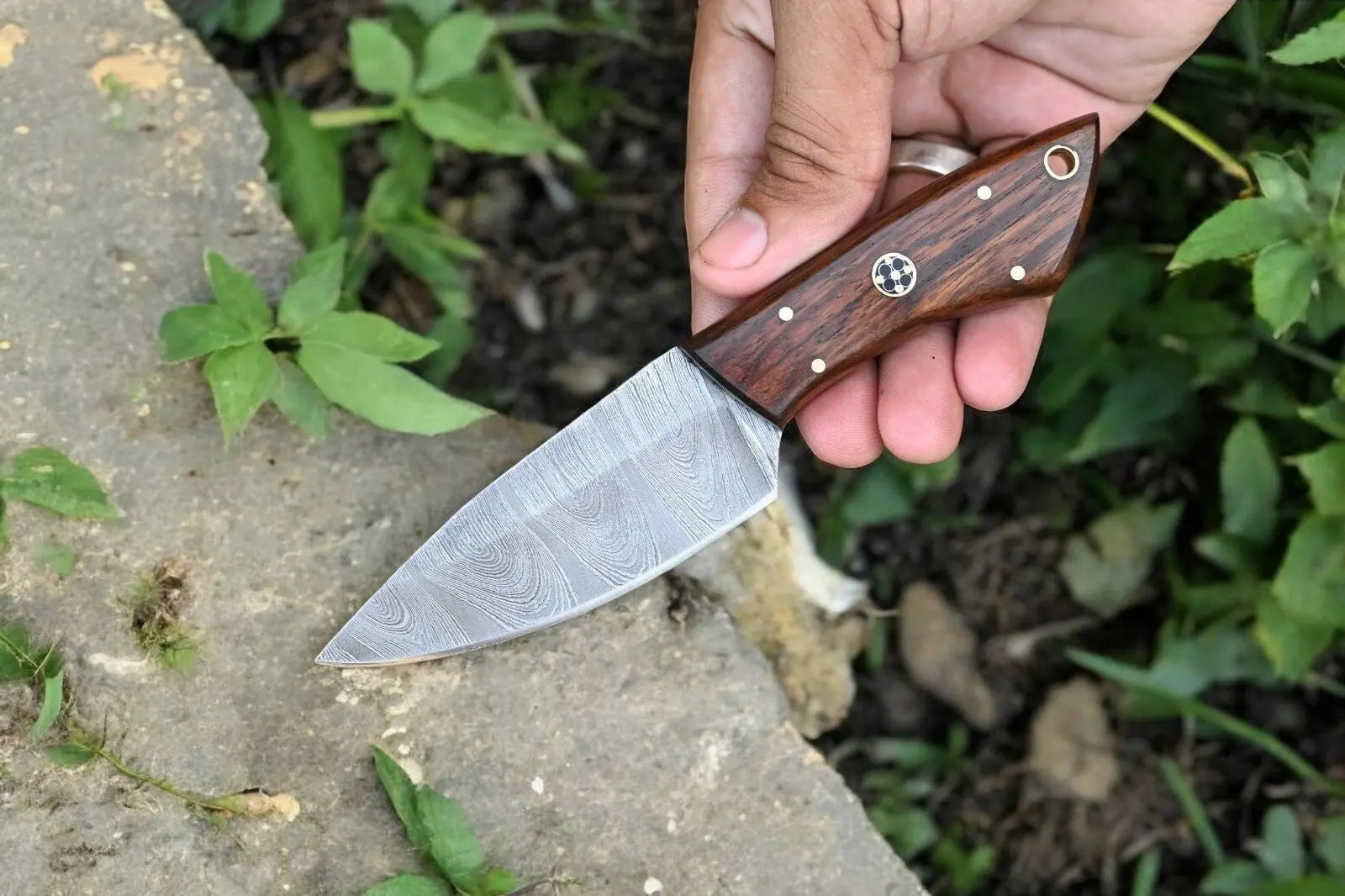 Handmade Damascus Hunting Knife with Rosewood Handle by Damascus Knife Store, Damascus knife detail photo 2
