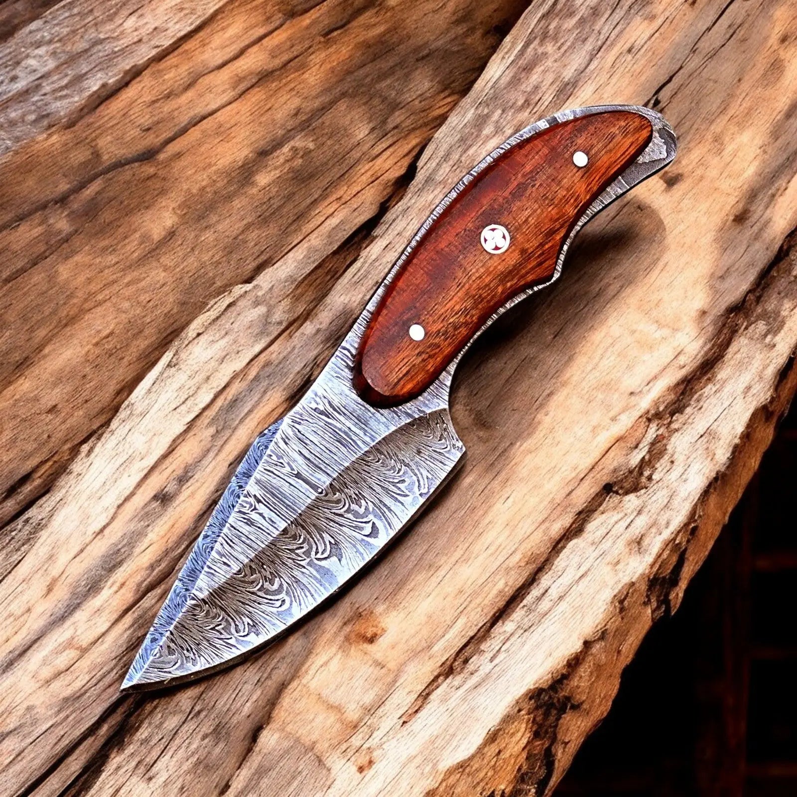 Handmade Damascus Hunting Knife with Rosewood Handle by Damascus Knife Store, Damascus knife main product photo