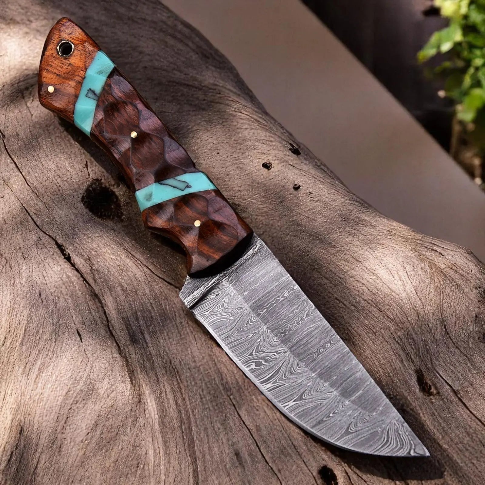 Handmade Damascus Hunting Knife with Rosewood Handle by Damascus Knife Store, Damascus knife main product photo