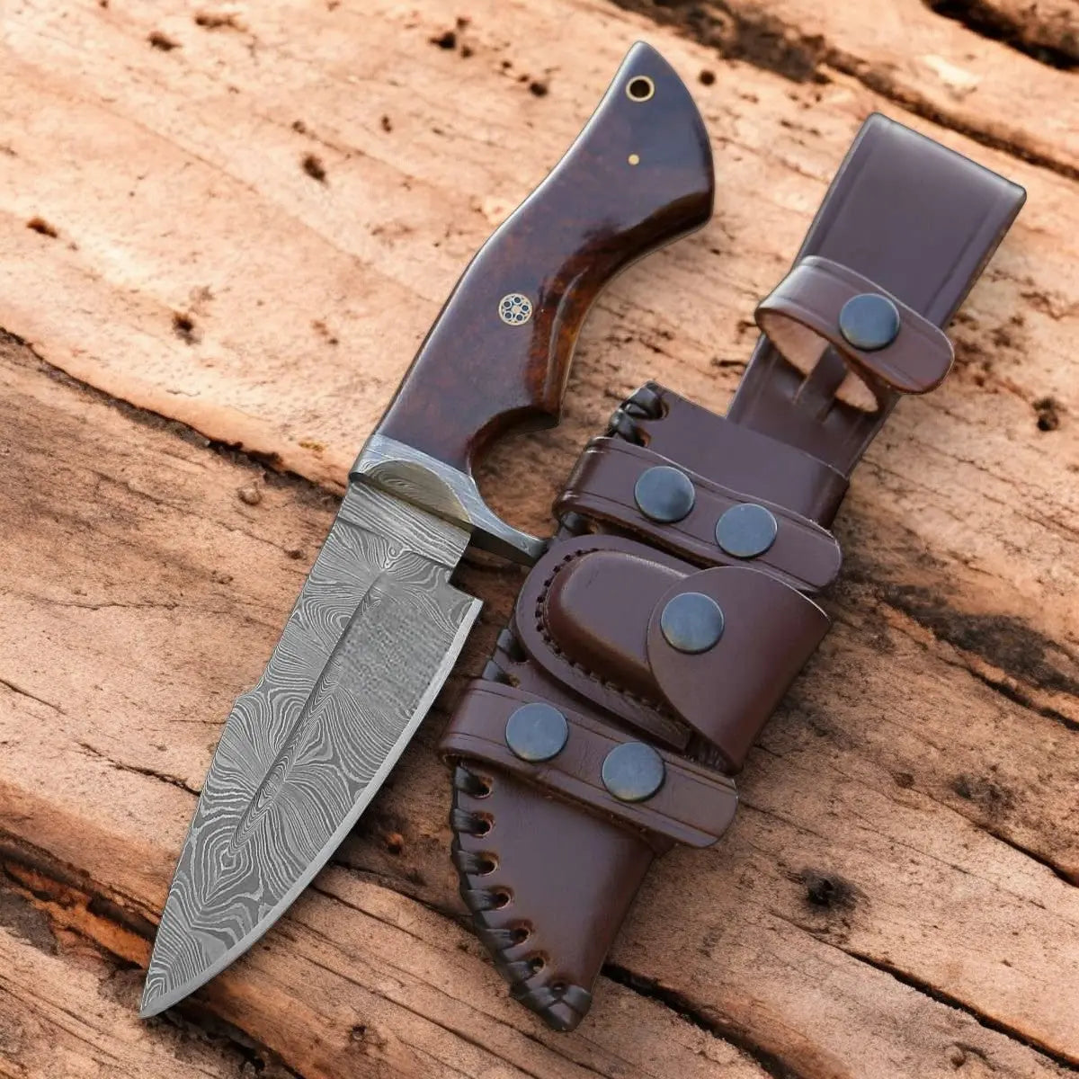 Handmade Damascus Hunting Knife with Rosewood Handle by Damascus Knife Store, Damascus knife main product photo