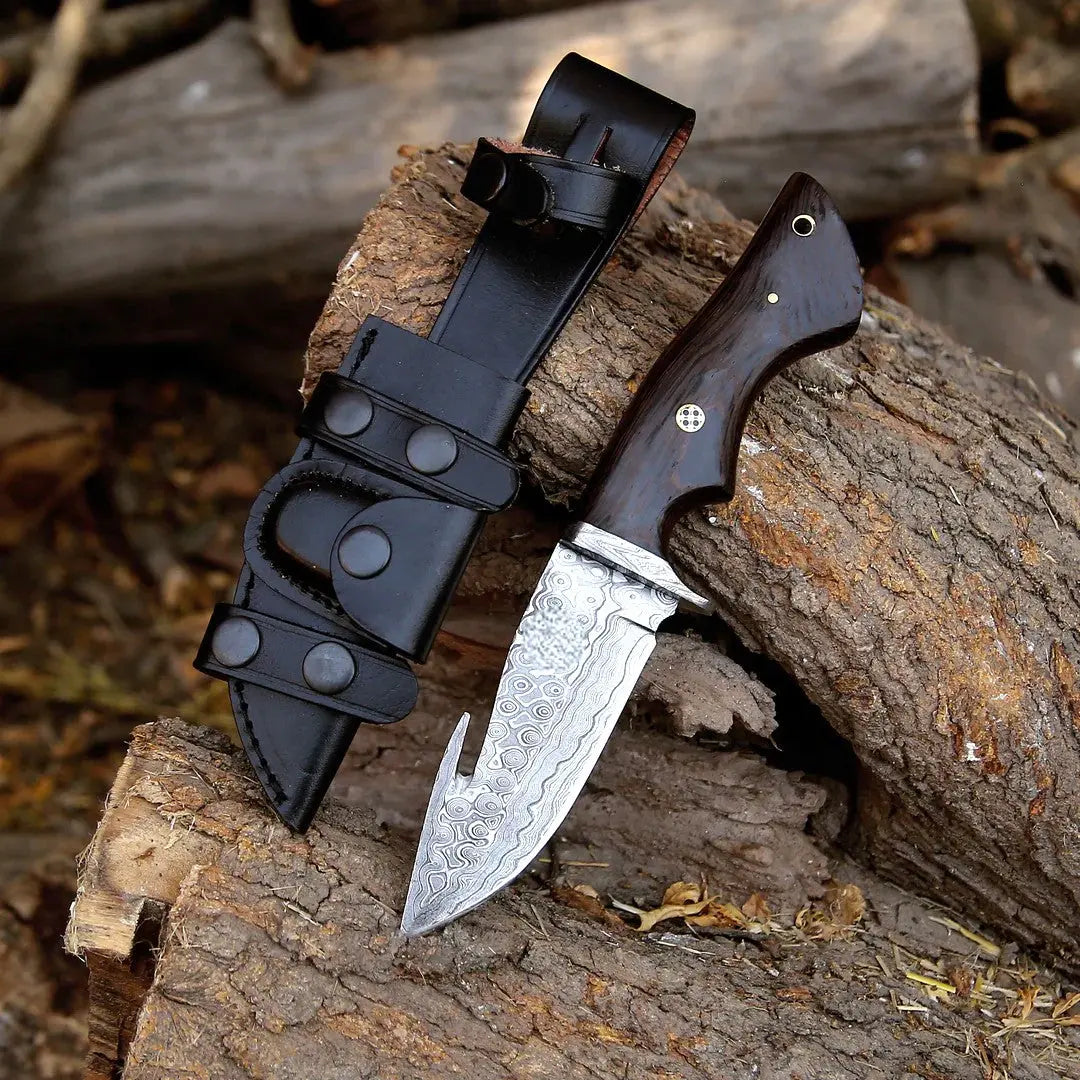 Handmade Damascus Hunting Knife with Rosewood Handle – 10" by Damascus Knife Store, Damascus knife main product photo