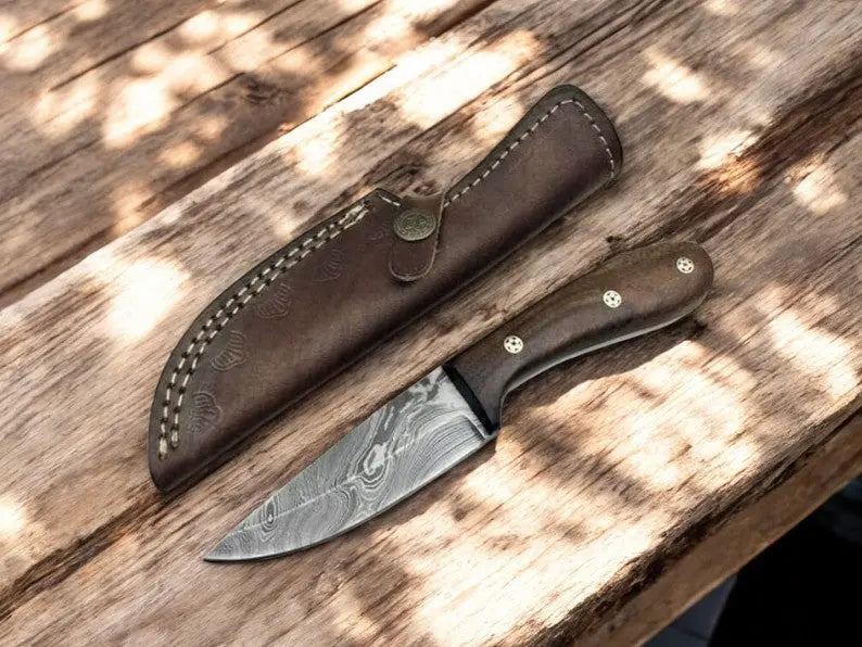 Handmade Damascus Hunting Knife with Wood Handle – 8" Damascus Knife Store