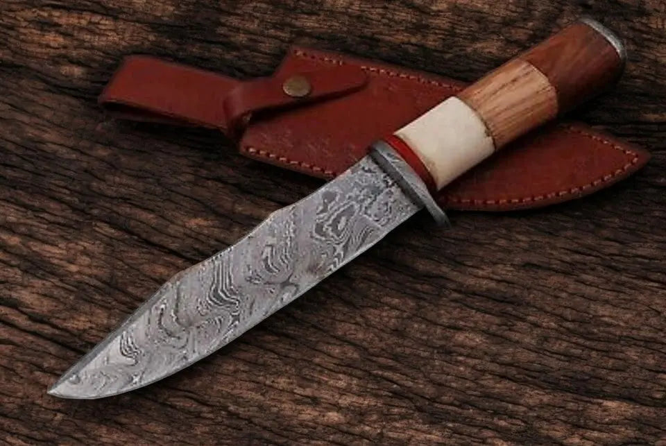 Handmade Damascus Hunting Knife with Wood Handle – 8" Damascus Knife Store
