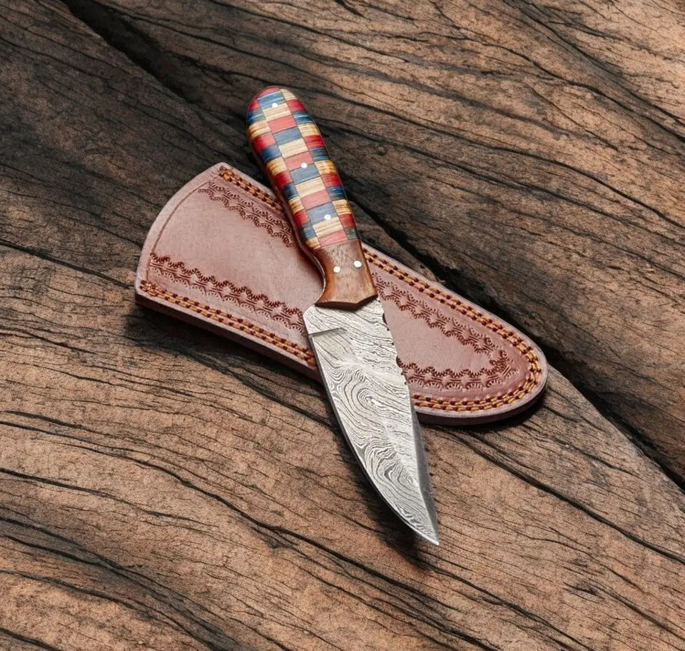 Handmade Damascus Hunting Knife with Wood Handle – 8" by Damascus Knife Store, Damascus knife main product photo