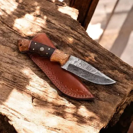 Handmade Damascus Hunting Knife with Wood Handle – 9" by Damascus Knife Store, Damascus knife main product photo