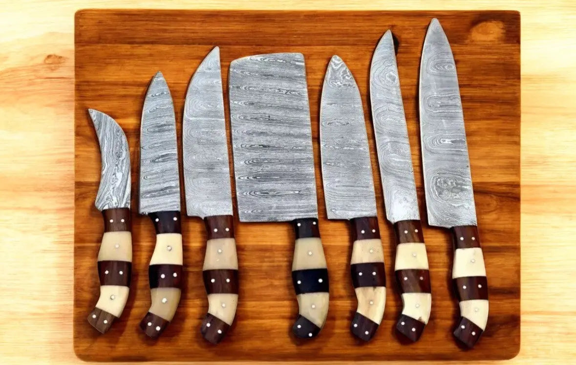 Handmade Damascus Kitchen Knives Set – Bone & Rosewood by Damascus Knife Store, Southern handmade gift main product photo