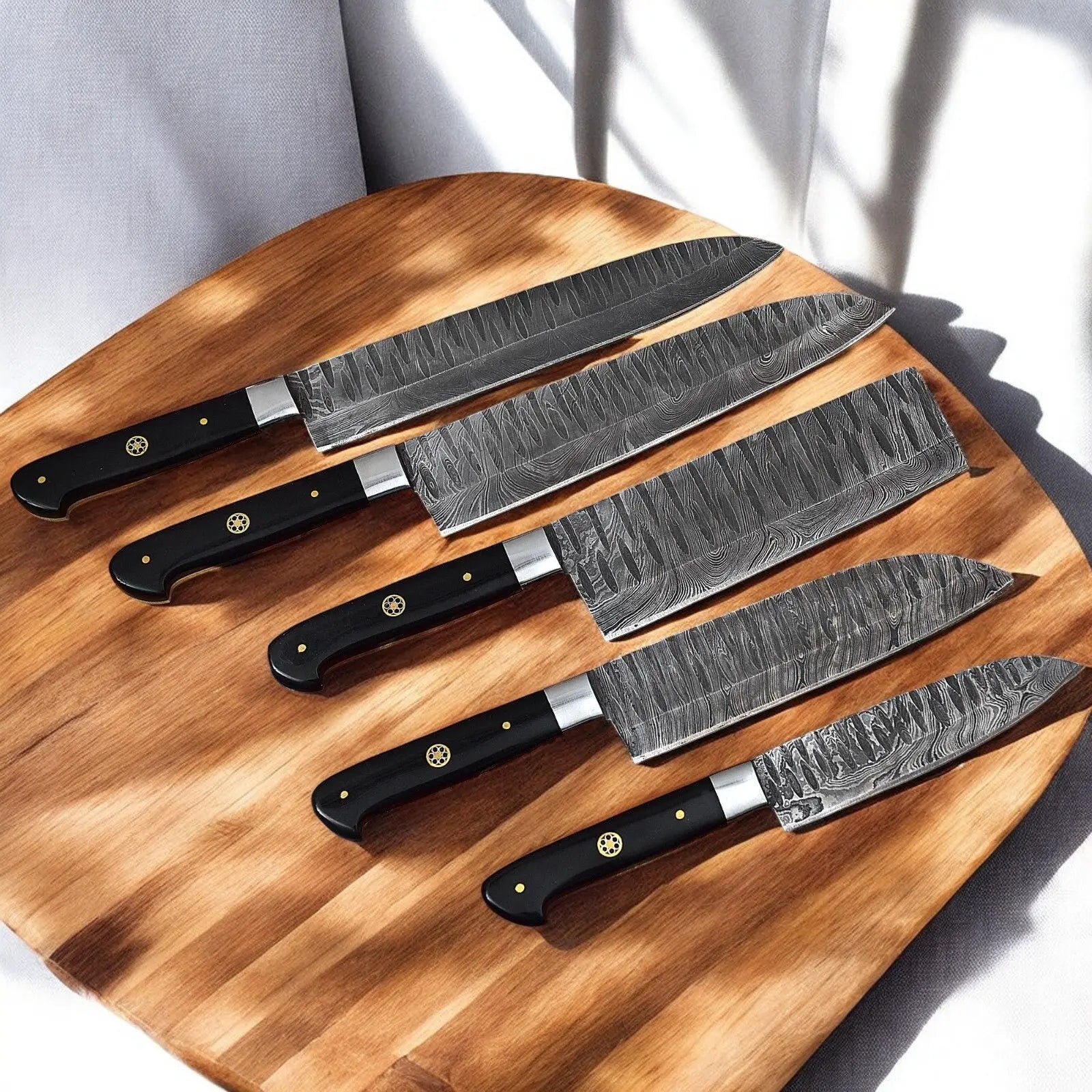 Handmade Damascus Kitchen Knives Set – Buffalo Horn Handle by Damascus Knife Store, Southern handmade gift main product photo