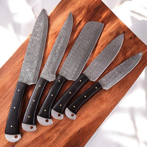 Handmade Damascus Kitchen Knives Set – Buffalo Horn Handle Damascus Knife Store