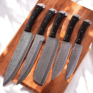 Handmade Damascus Kitchen Knives Set – Buffalo Horn Handle Damascus Knife Store