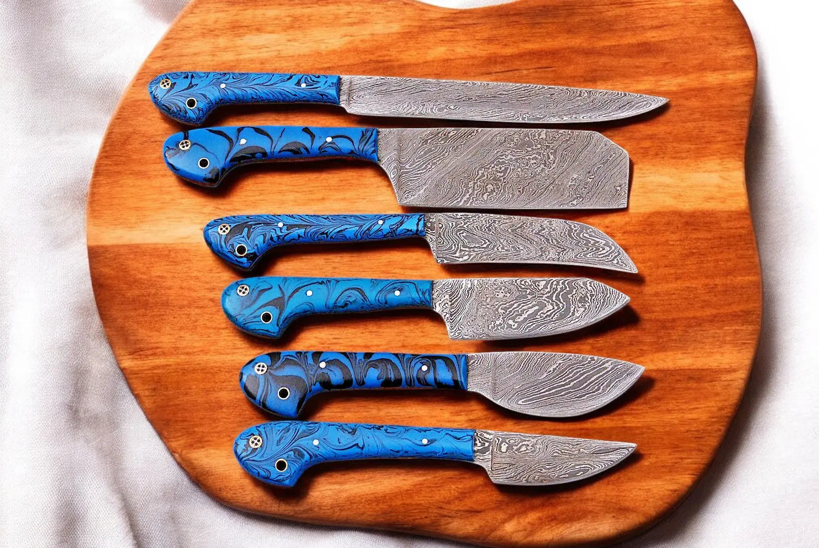 Handmade Damascus Kitchen Knives Set – Epoxy Resin Handle Damascus Knife Store