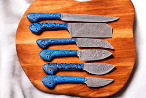 Handmade Damascus Kitchen Knives Set – Epoxy Resin Handle Damascus Knife Store