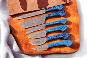 Handmade Damascus Kitchen Knives Set – Epoxy Resin Handle Damascus Knife Store