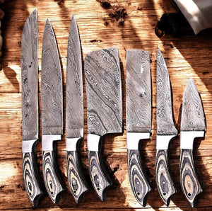 Handmade Damascus Kitchen Knives Set – Exotic Wood Handles Damascus Knife Store