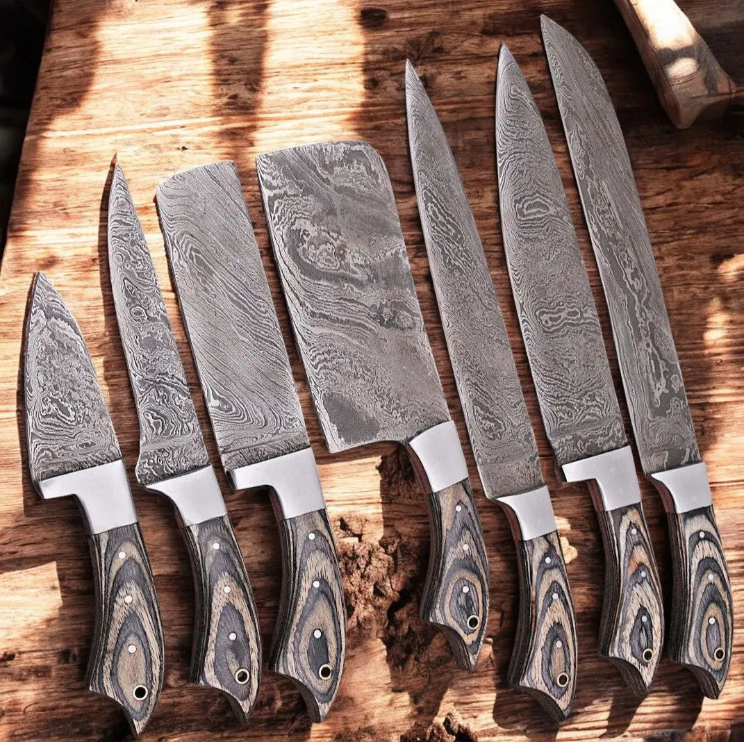 Handmade Damascus Kitchen Knives Set – Exotic Wood Handles Damascus Knife Store