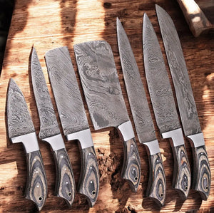 Handmade Damascus Kitchen Knives Set – Exotic Wood Handles Damascus Knife Store