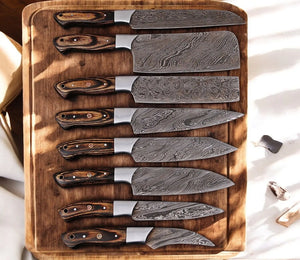 Handmade Damascus Kitchen Knives Set – Exotic Wood Handles Damascus Knife Store