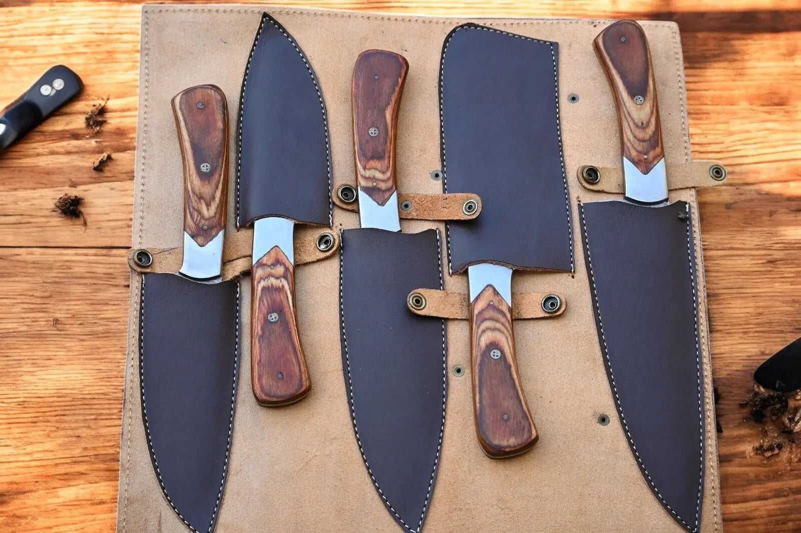Handmade Damascus Kitchen Knives Set – Exotic Wood Handles Damascus Knife Store