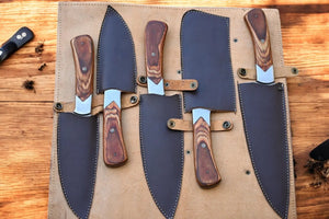 Handmade Damascus Kitchen Knives Set – Exotic Wood Handles Damascus Knife Store